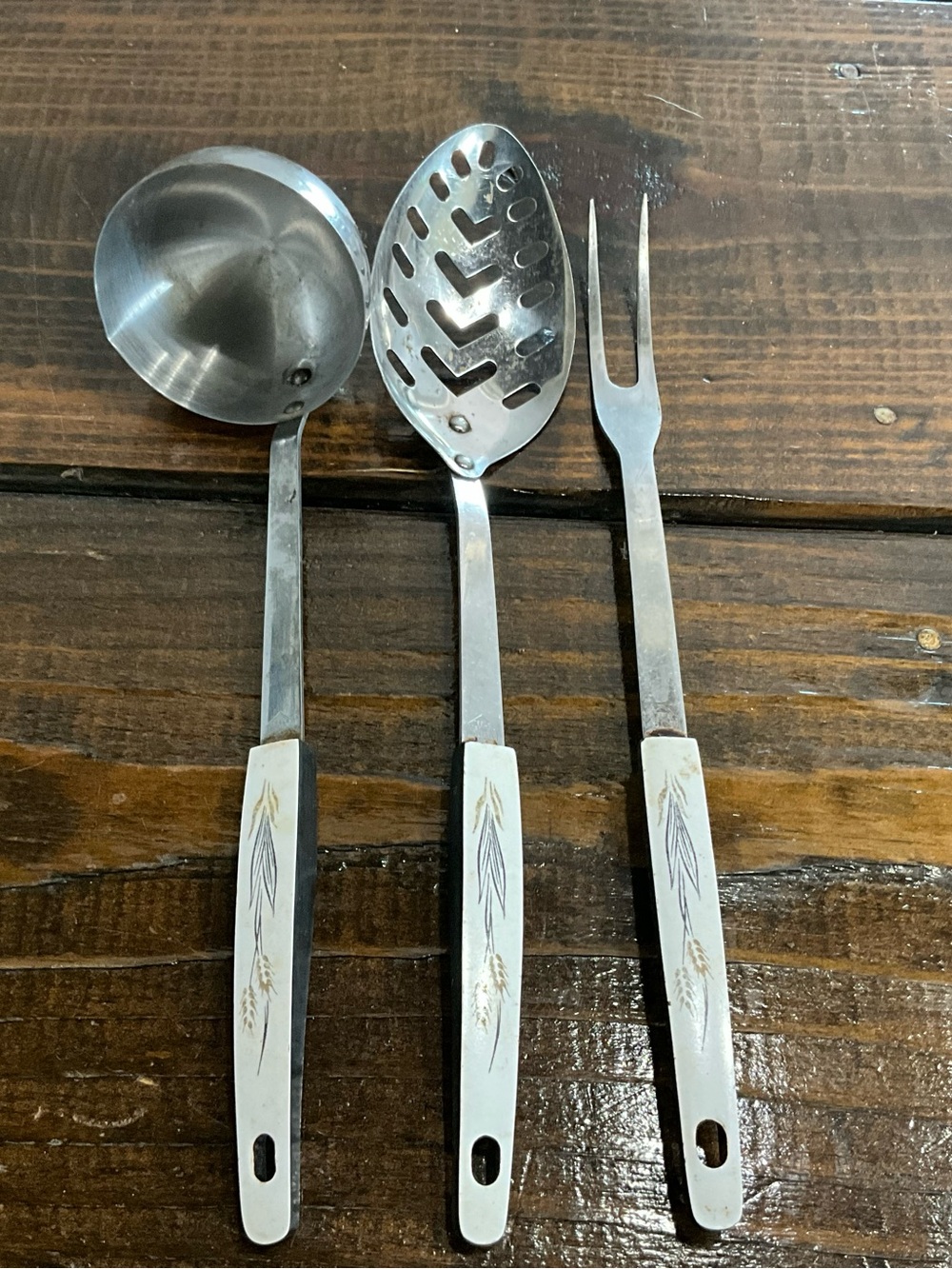 Vintage Lot of 3 Ashton Serving Utensils Stainless Steel Wheat Pattern Handle